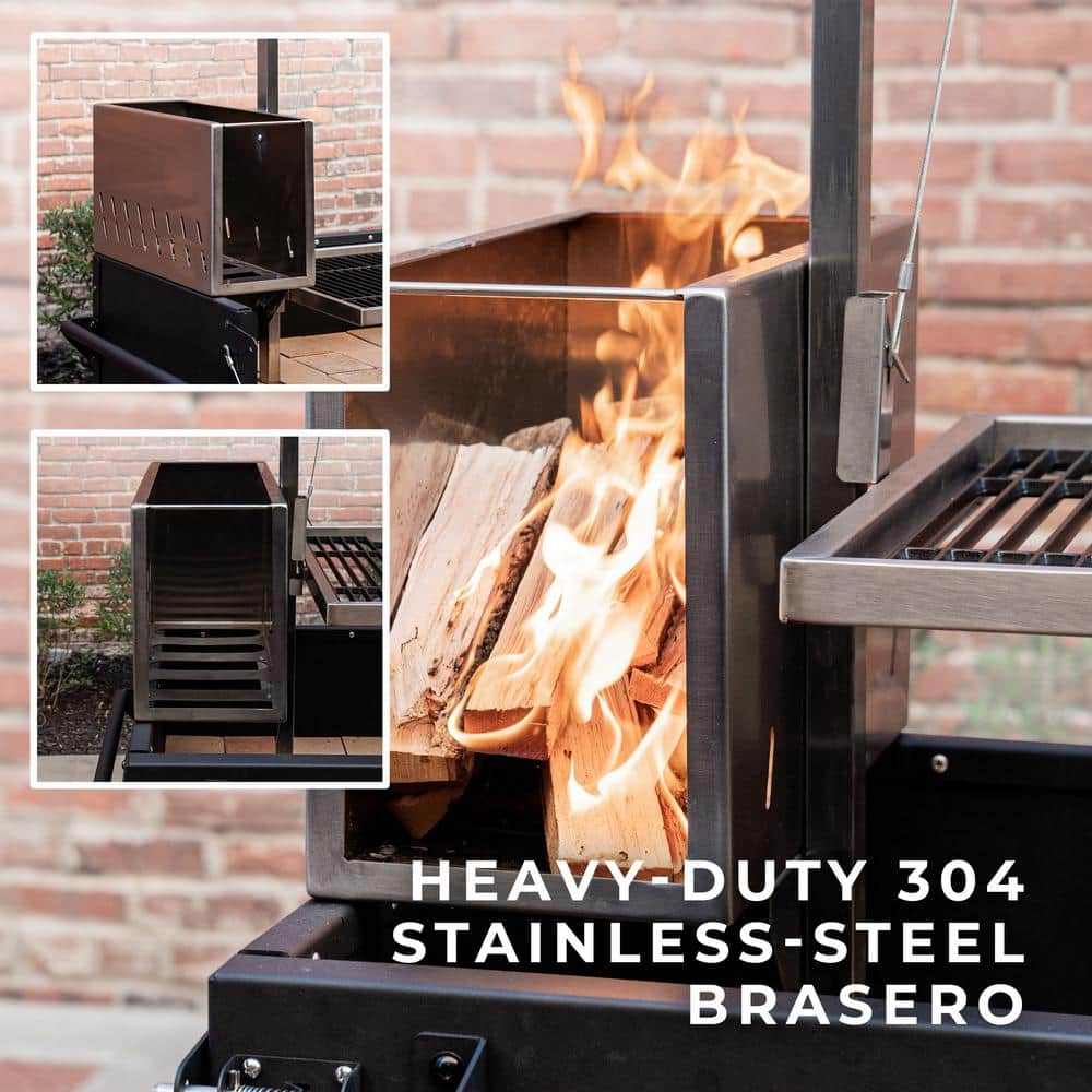 Premium Black Stainless Steel Wood Fire and Charcoal Grill