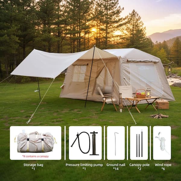 13 ft. x 9 ft. Beige Outdoor Oxford Fabric Inflatable Camping Tent