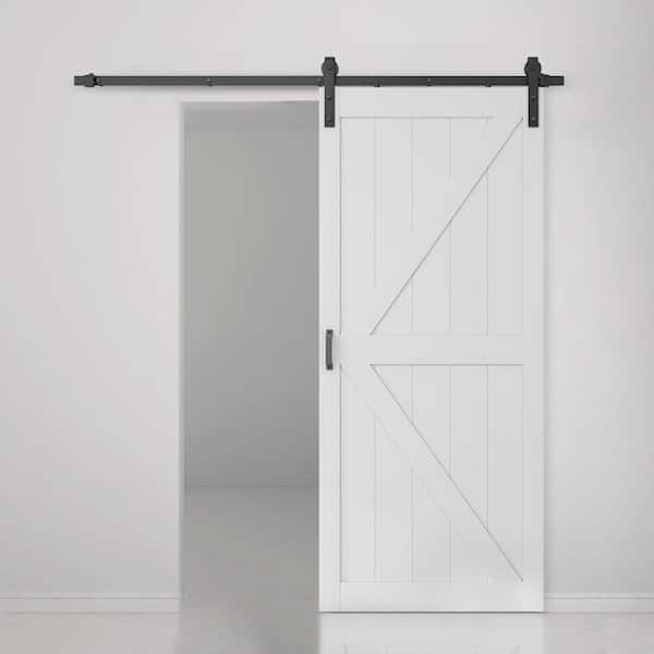 CALHOME 36 in. x 84 in. K Series Ready To Assemble White Painted DIY MDF Interior Sliding Barn Door with Hardware Kit and Handle