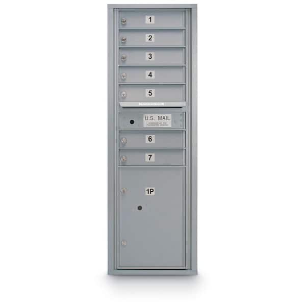 Postal Products Unlimited 7 Door Standard 4C Mailbox with 1 Parcel Locker in Silver