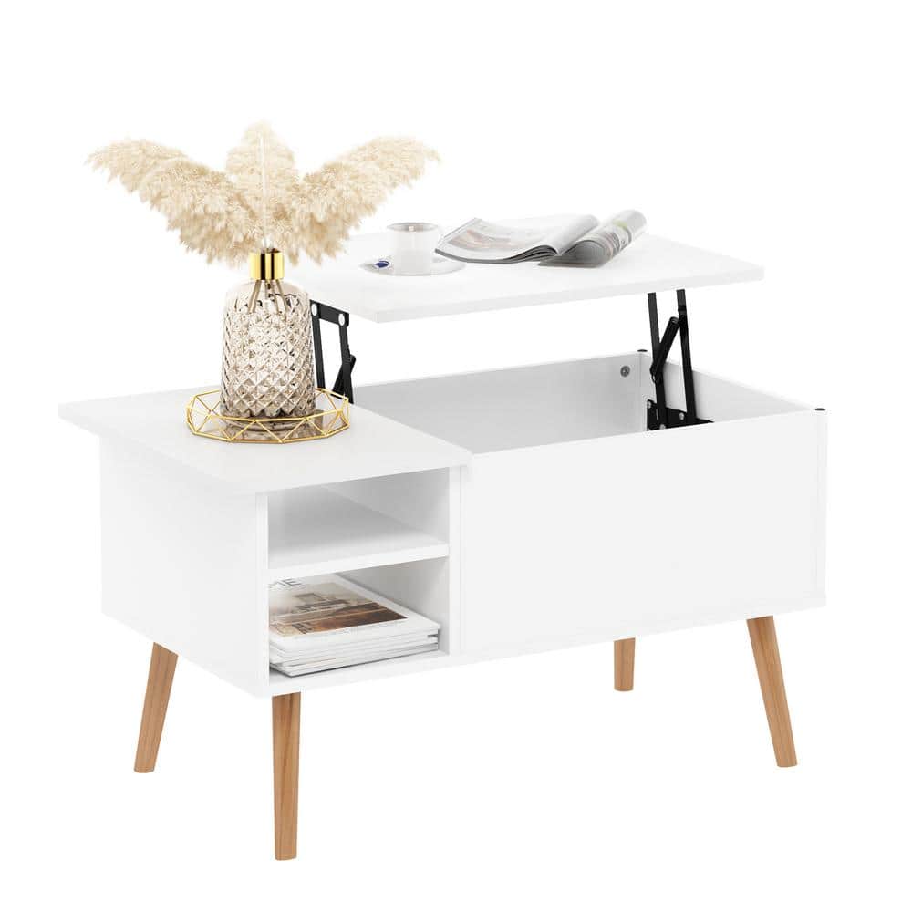 White Rectangular Lift-Top Coffee Table with Storage