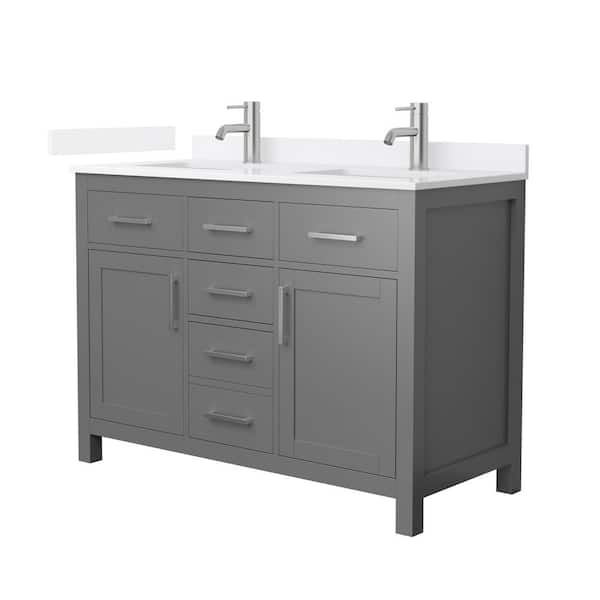 Wyndham Collection Beckett 48 in. Double Freestanding Dark Gray Bath Vanity with White Quartz Top (Assembled)