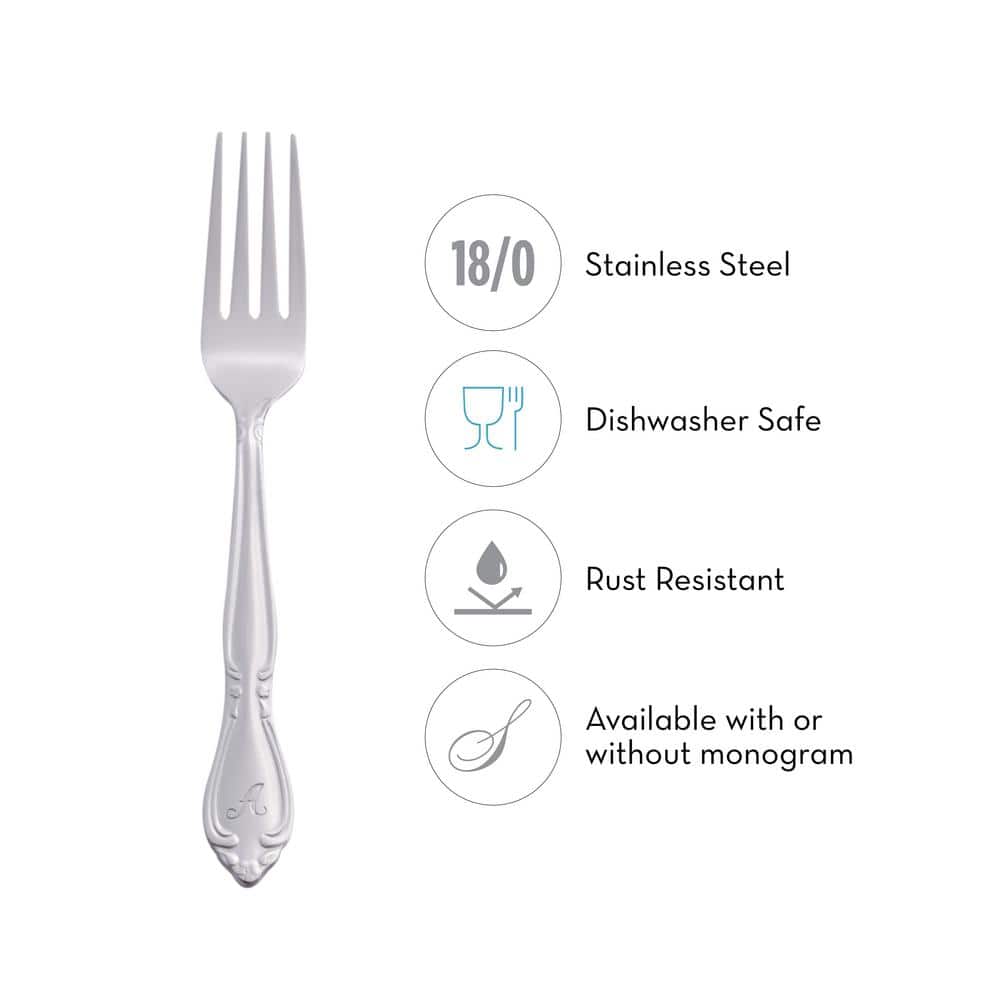 RiverRidge Home RiverRidge Rose Flatware 46-Piece Monogrammed Stainless Steel Silverware Set for 8