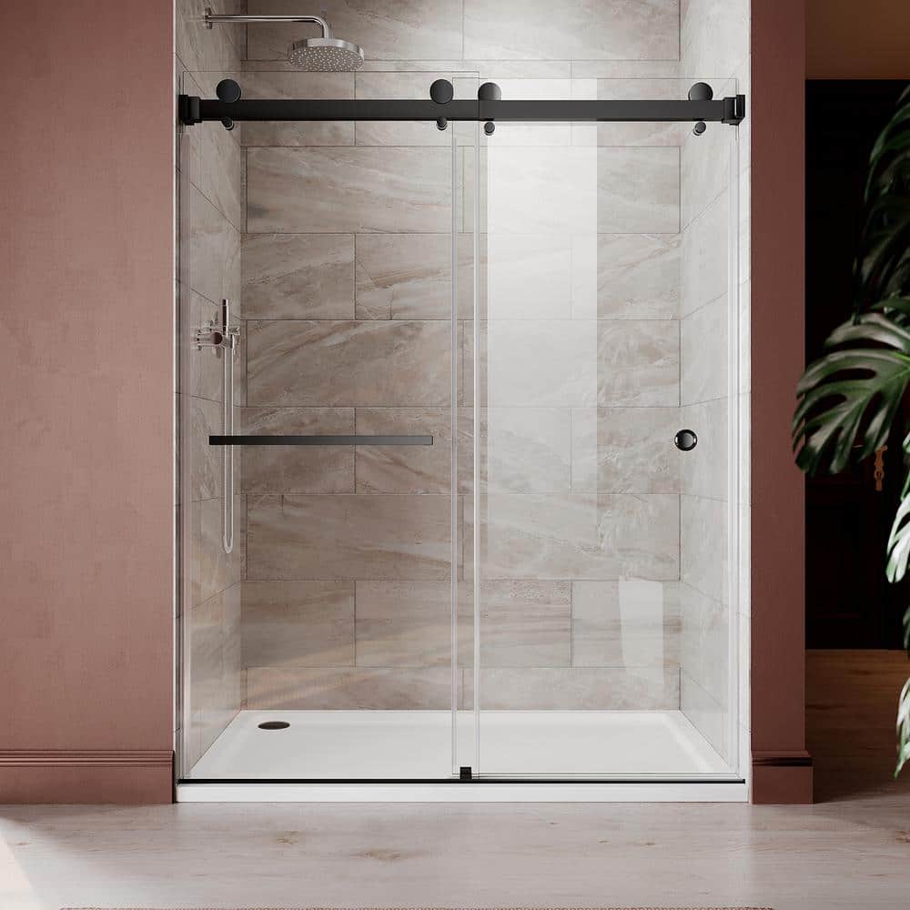 UKD01 56 to 60 in. W x 76 in. H Double Sliding Frameless Shower Door in Matte Black, EnduroShield 3/8 in. Clear Glass price history on PriceWatchPro