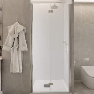 34 to 35-3/8 in. W x 72 in. H Bi-Fold Frameless Shower Doors in Chrome with Clear Glass