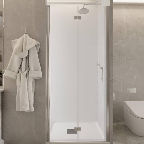 34 to 35-3/8 in. W x 72 in. H Bi-Fold Frameless Shower Doors in Chrome with Clear Glass