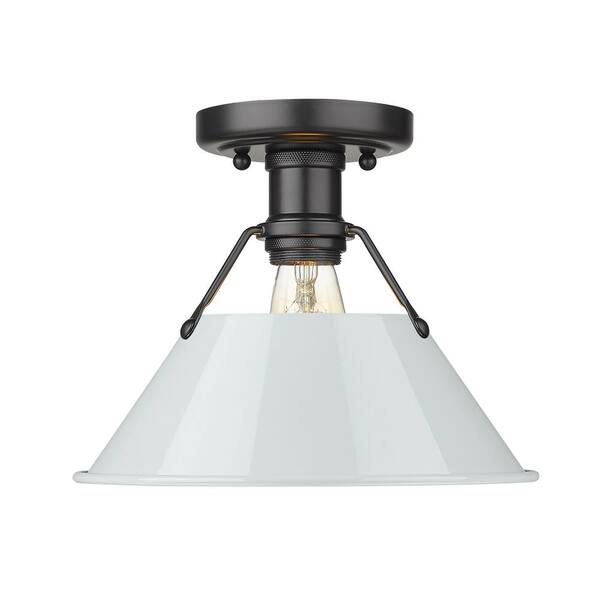 Golden Lighting Orwell 10 in. 1-Light Matte Black and Dusky Blue Flush Mount