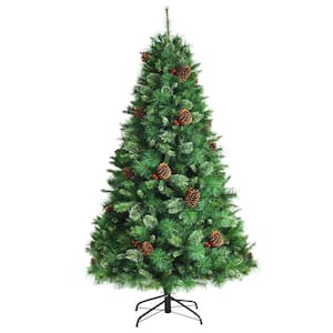 6 ft. Unlit Hinged PVC Pine Artificial Christmas Tree with Red Berries