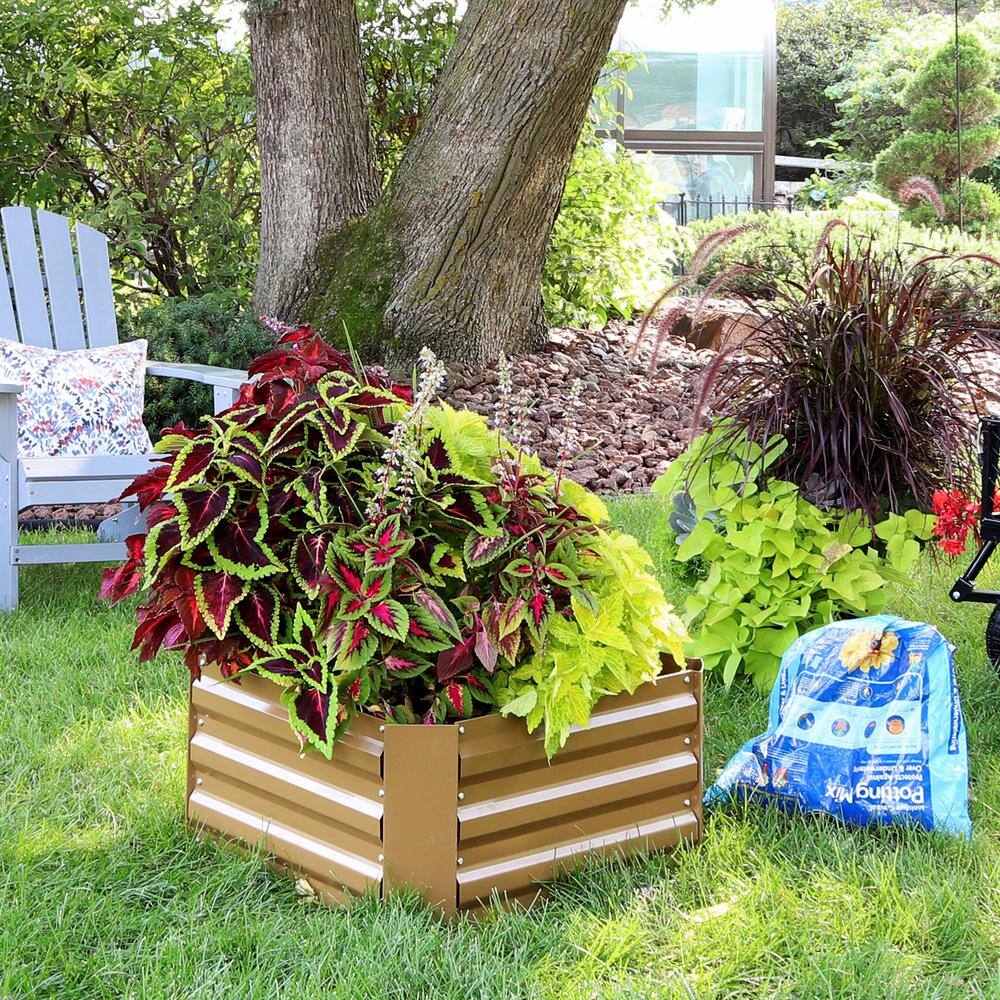 Brown Galvanized Steel Raised Garden Bed for Outdoor Plants