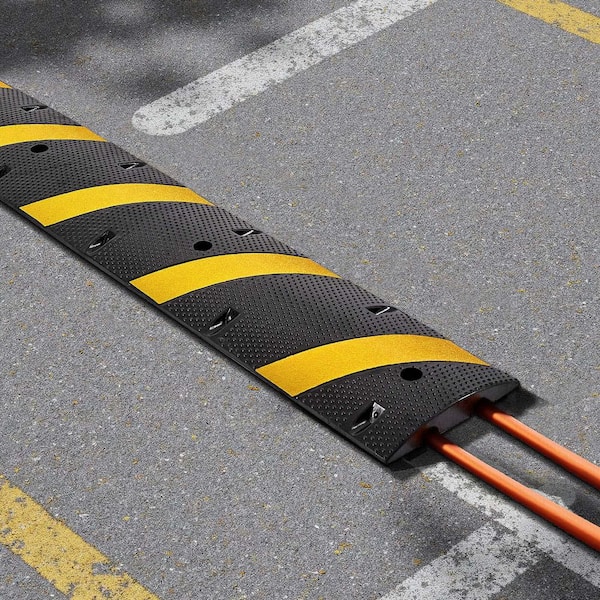 6 ft. Rubber Speed Bump, 2-Pack, 2-Channel Traffic Hump, 22,000 lbs. /Axle 72 in. Cable Ramp for Asphalt/Concrete/Gravel