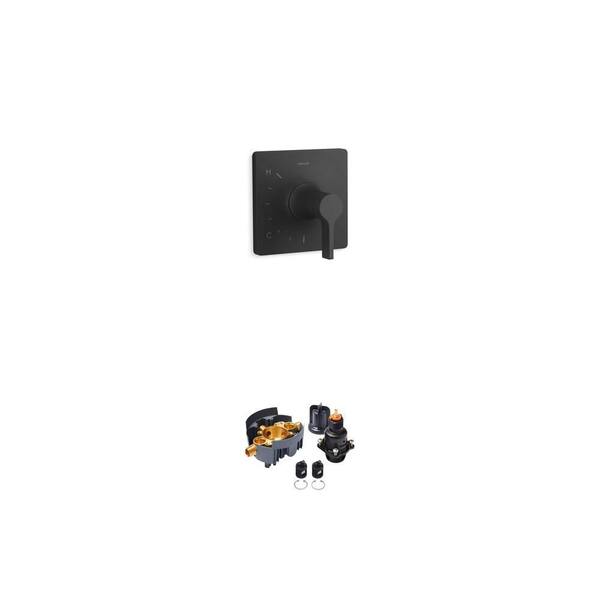 Venza Matte Black Pressure-Balancing Valve Trim (Valve Not Included) and Rite-Temp Valve Body Combo