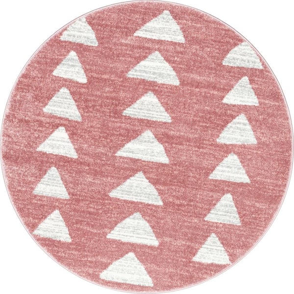Well Woven Kennedy Triangles Modern Geometric Kids Pink 4 ft. Round Area Rug