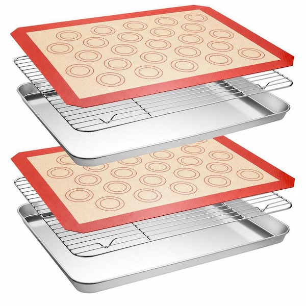 Stainless Steel Rimmed Baking Sheet and Cooling Rack Set with Silicone Baking Mats, 6-Piece Pack