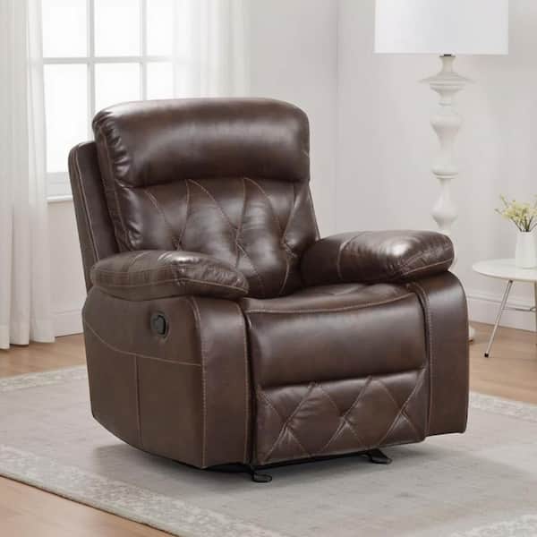 Kesy Brown Faux Leather Manual Glider Recliner Chair with Pillow Top Arms