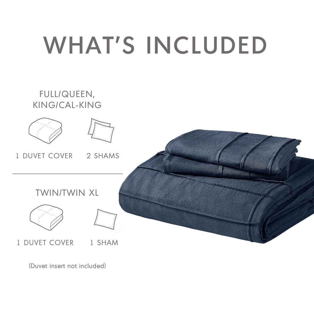 Navy Queen Microfiber Pleated Duvet Cover Set with Shams