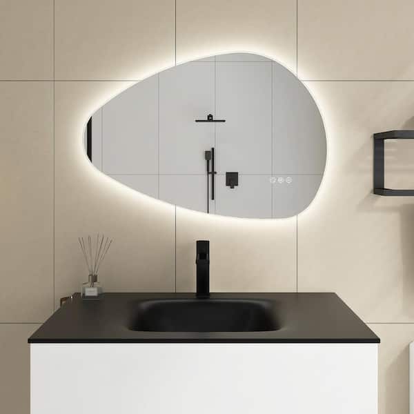 JimsMaison 32 in. W x 22 in. H Irregular Oval Frameless Anti-Fog LED Wall Mounted Bathroom Vanity Mirror