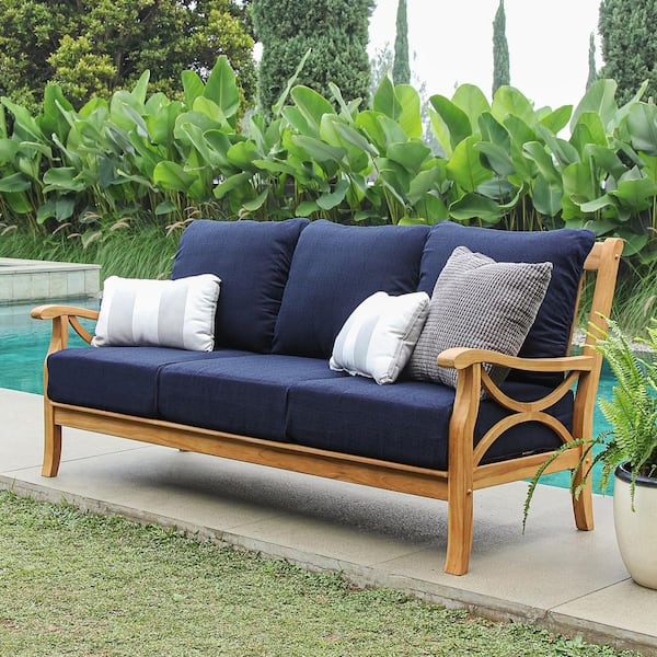 Cambridge Casual Cambridge Casual Abbington Teak Outdoor Couch Patio Sofa with Navy Cushion