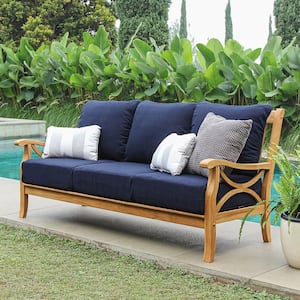 Harbor Premium Indonesia Teak Outdoor Couch Patio Sofa with Navy Cushion