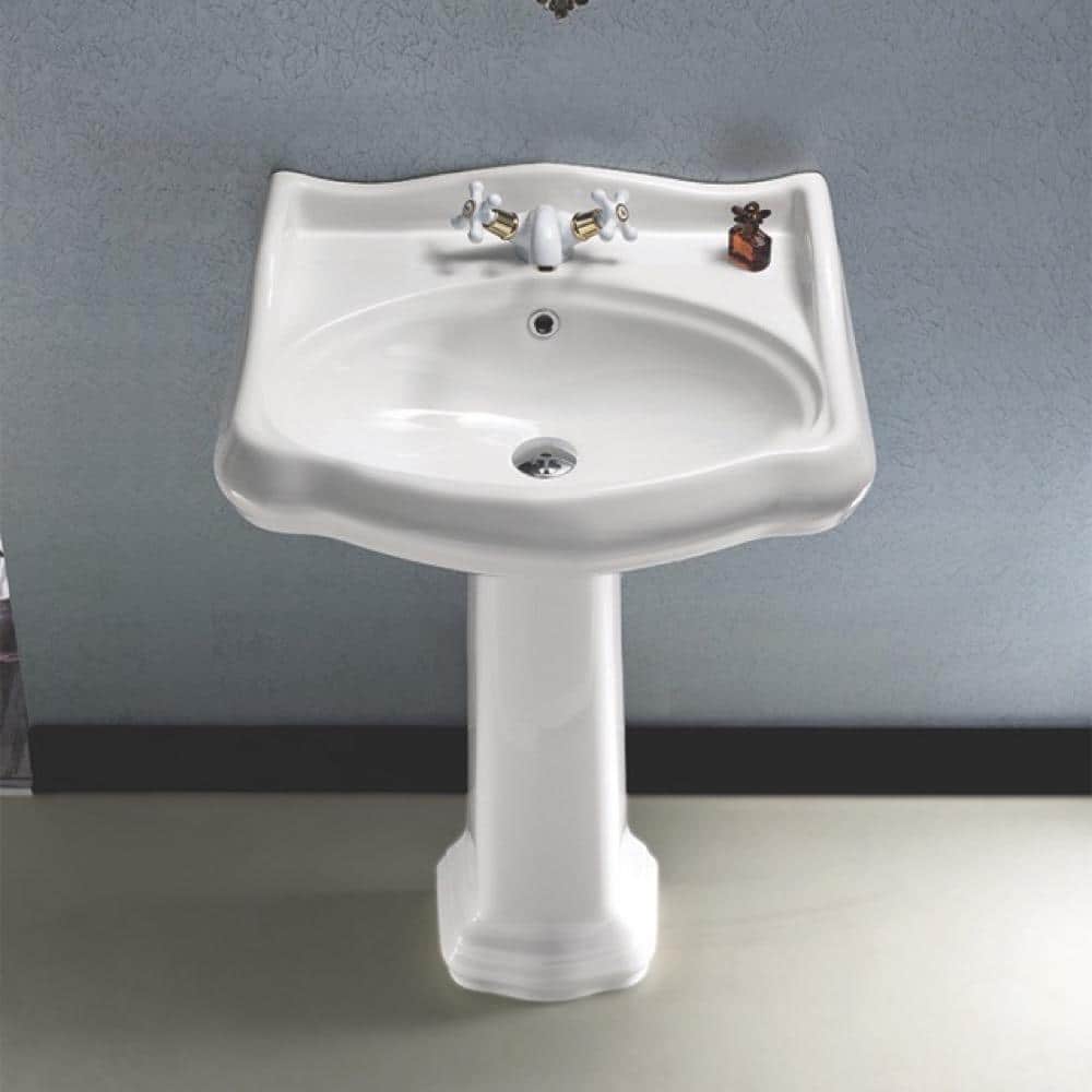 Classic White Ceramic Pedestal Bathroom Sink with Overflow