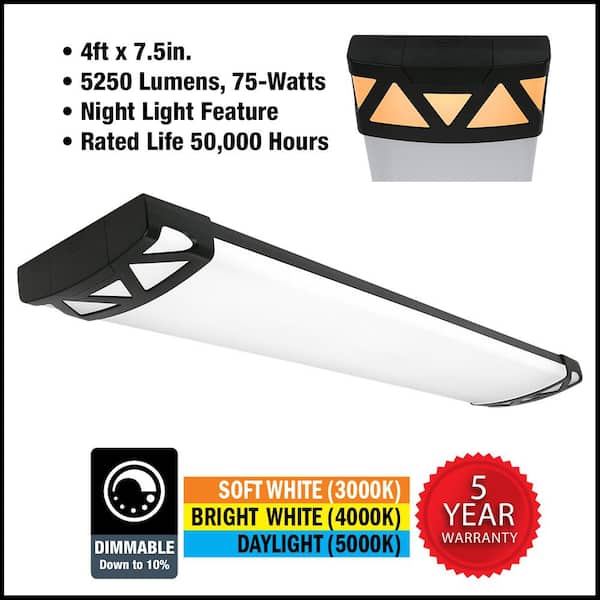 4-Pack 4 ft. Matte Black Triangle End Caps 5250LM 75W Integrated LED Wraparound Light Adjustable CCT