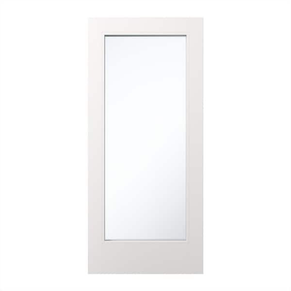 WP1L 42 in. x 96 in. Universal/Reversible Full Lite Clear Glass White Primed Wood Front Door Slab