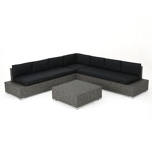 Puerta Mixed Black 4-Piece Wicker Outdoor Sectional with Dark Grey Cushions