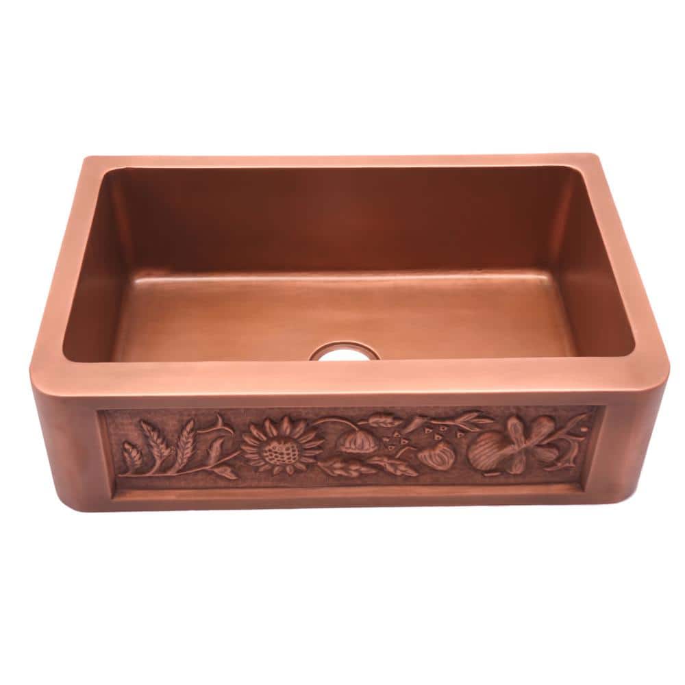 Sunflower Embossed Copper 30'' Farmhouse Single Bowl Sink