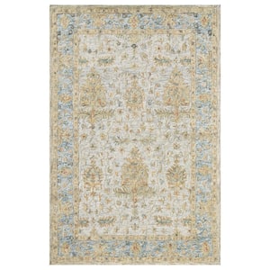 Glenis Blue/Taupe/Cream 2 ft. x 3 ft. Traditional Floral Bordered Wool Hand Tufted Area Rug