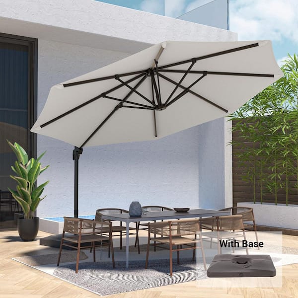 abby patio umbrella Abba Patio 9ft Outdoor Patio Umbrella, Push Button Tilt and Crank, 8 Ribs, Black & Cream Stripe