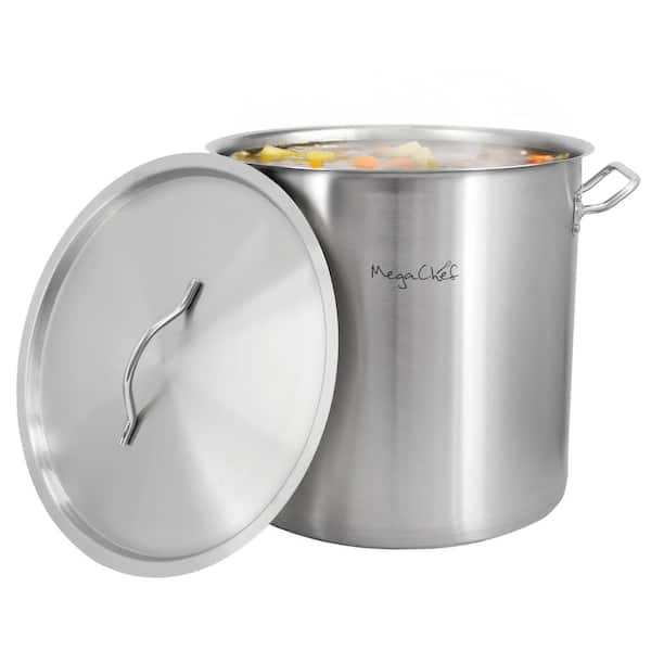 MegaChef Professional Kitchen 26.4 qt. Large Round Stainless Steel Stock Pot with Lid