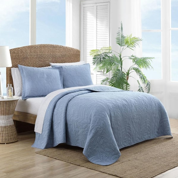 Solid Costa Sera Stitch 1-Piece Blue Solid Cotton King Quilt