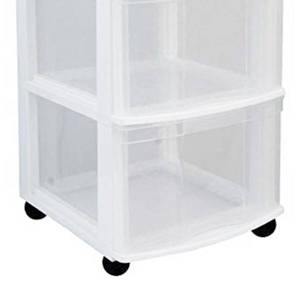 Gracious Living Resin Clear 4 Drawer Storage Chest System with Casters, White