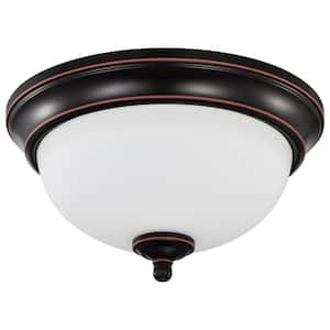 10.88 in. 19-Watt Mahogany Bronze Integrated LED Center Lock Flush Mount with Frost Glass Shade