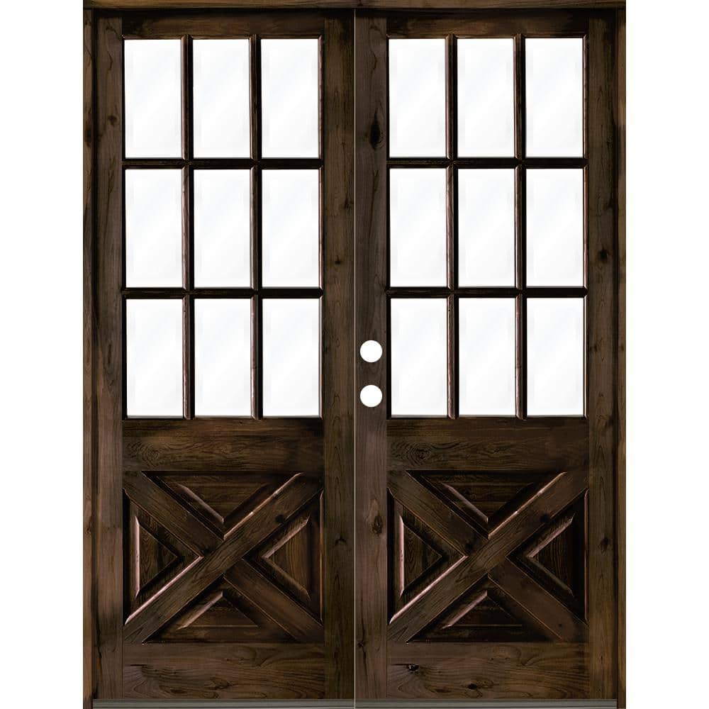 72 in. x 96 in. Knotty Alder 2-Panel Right-Hand/Inswing 1/2 Lite Clear Glass Black Stain Double Wood Prehung Front Door price history on PriceWatchPro
