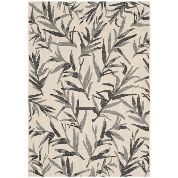 SAFAVIEH Courtyard Beige/Anthracite 4 ft. x 6 ft. Floral Indoor/Outdoor Patio  Area Rug