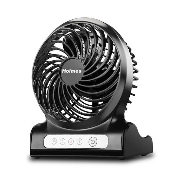 Holmes 4 in. Rechargeable Personal Fan with 3 Speeds, Black