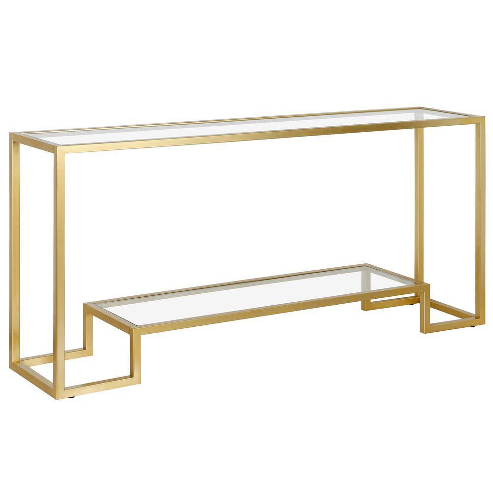 Athena Gold Handcrafted Metallic Console Table with Glass Top