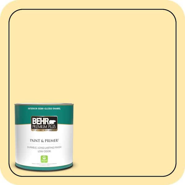 BEHR PREMIUM PLUS 1 qt. #360A-3 Banana Split Semi-Gloss Enamel Low Odor Interior Paint & Primer