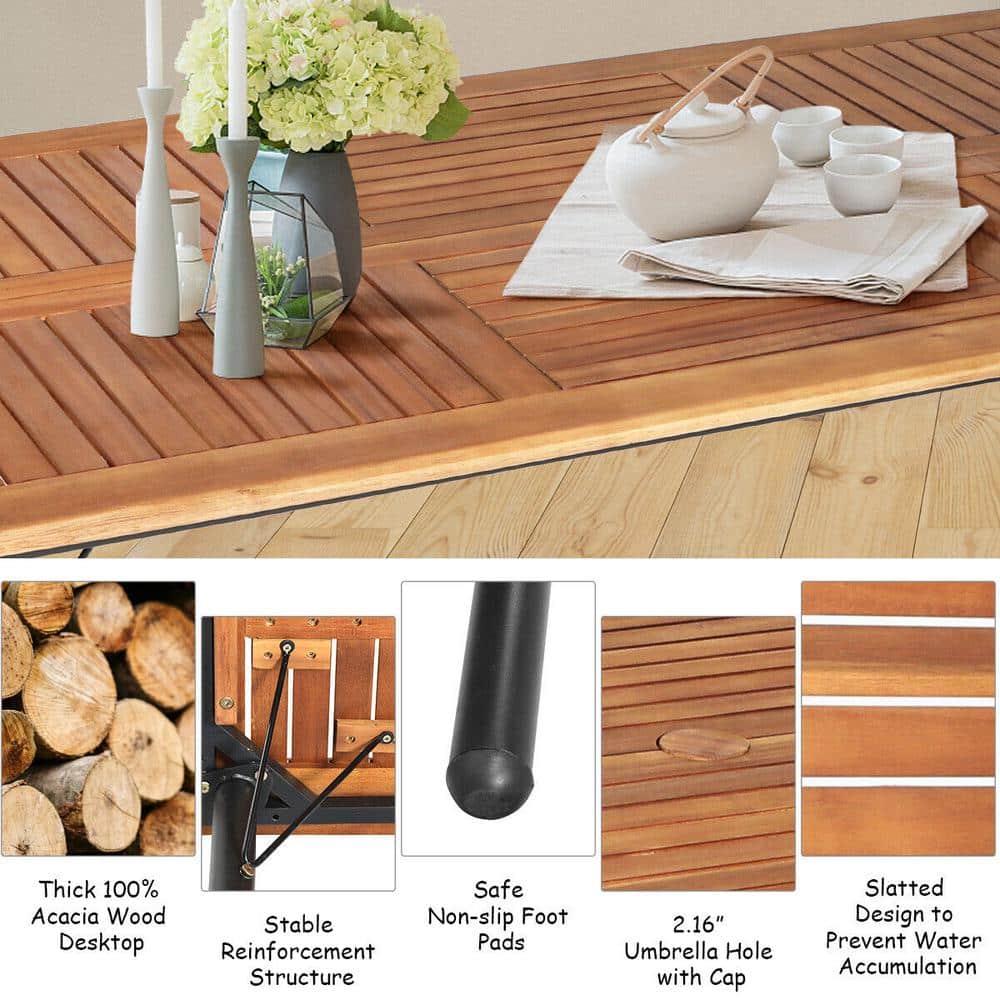 7-Piece Black Wicker and Acacia Wood Outdoor Dining Set