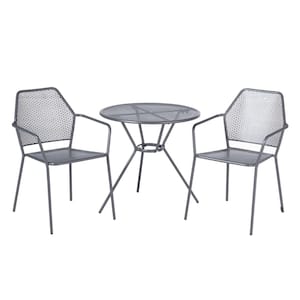 34 in Tall Pencil Point Wrought Iron Martini Dining Bistro Set w/Round Table and 2 Stackable Chairs (Set of 3)