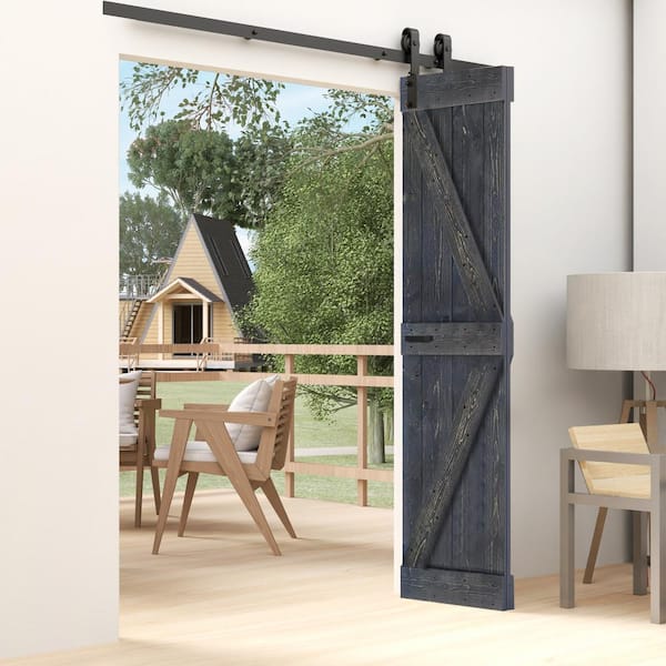 ISLIFE K Style 30 in. x 84 in. Carbon Gray Finished Solid Wood Bi-Fold Barn Door With Hardware Kit -Assembly Needed