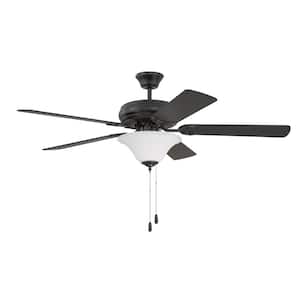 Decorator's Choice 52 in. Indoor Tri-Mount 3-Speed Reversible Motor Flat Black Finish Ceiling Fan with Bowl Light Kit