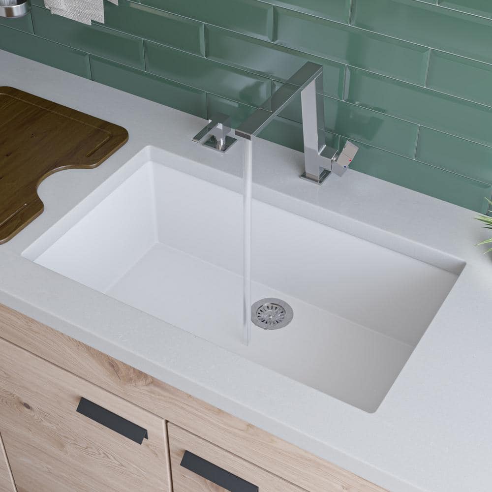 White 30'' Undermount Single Bowl Granite Kitchen Sink