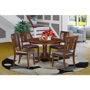 5-Piece Round Mahogany Finish Solid Wood Top Dining table with 4 Chairs with Lattice Back