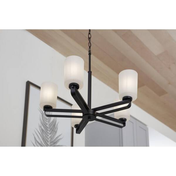 Progress Lighting League Collection 5-Light Matte Black Etched Glass Contemporary Chandelier Light