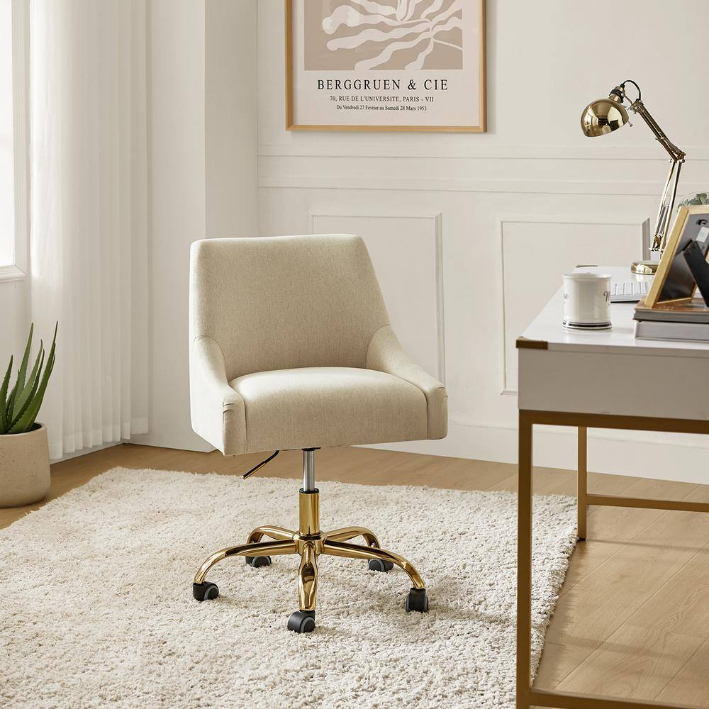 Tan Fabric Swivel Armless Task Chair with Metal Base