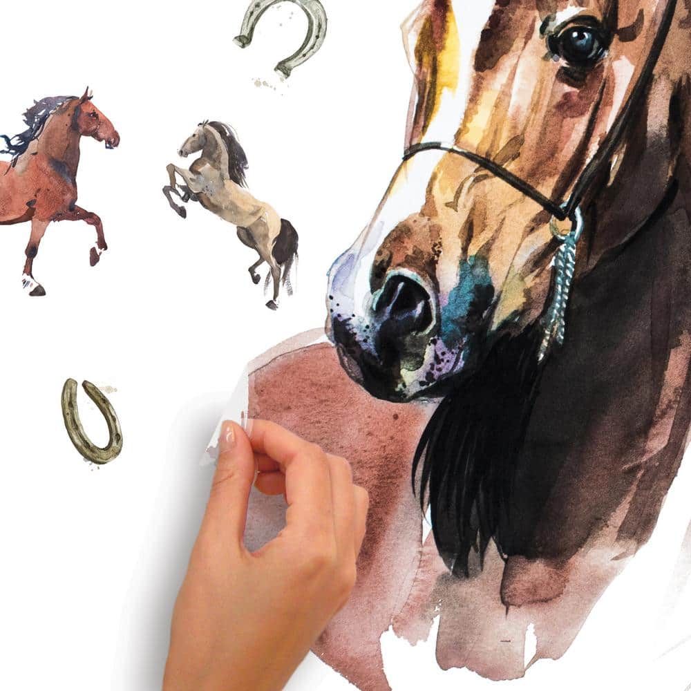 Watercolor Wild Horses Peel and Stick Giant Wall Decals in Brown and Yellow