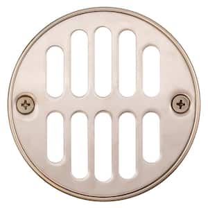 Round Brass Shower Strainer Grid Drain Cover with Crown Ring, Satin Nickel