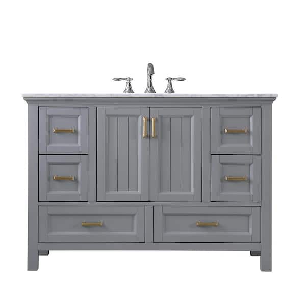 Altair Isla 48 in. Bath Vanity in Gray with Carrara Marble Vanity Top in White with White Basin