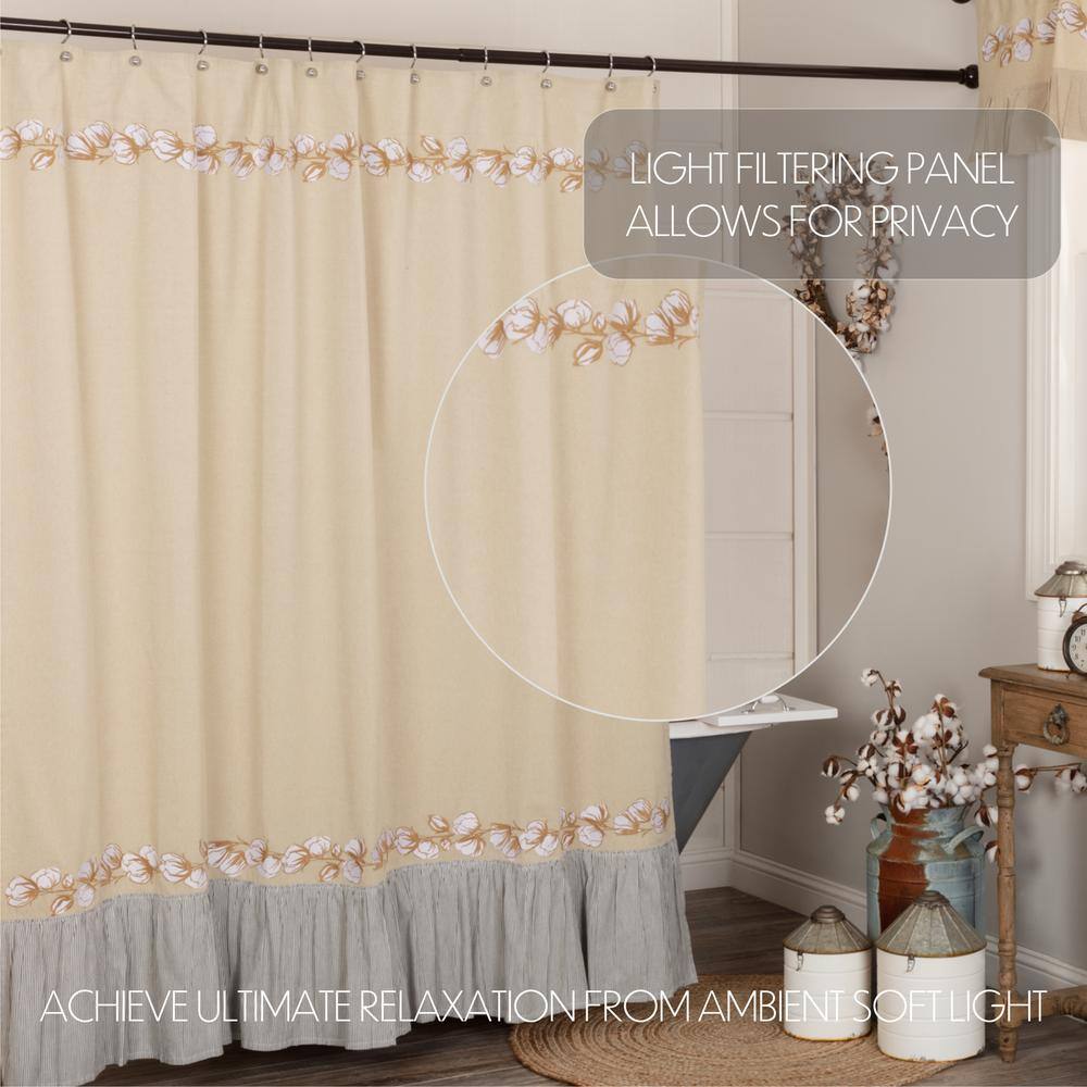 Ashmont Khaki Tan Cotton Shower Curtain with Ruffled Edge